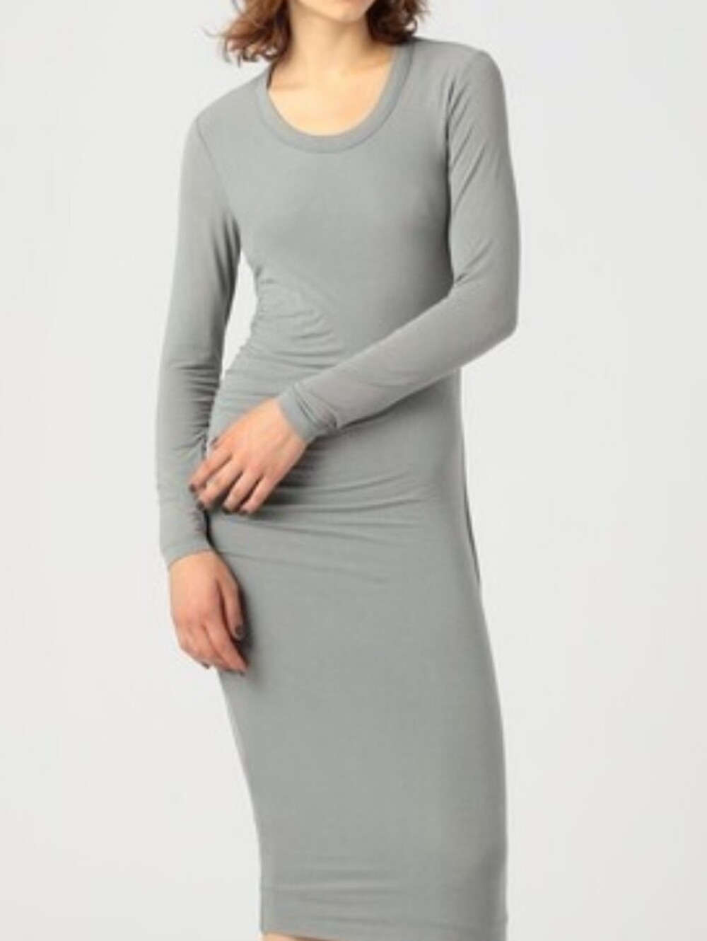 James Perse Rayon Jersey Shirring Dress (Style WSVJ6755) Gray Size 1/Small